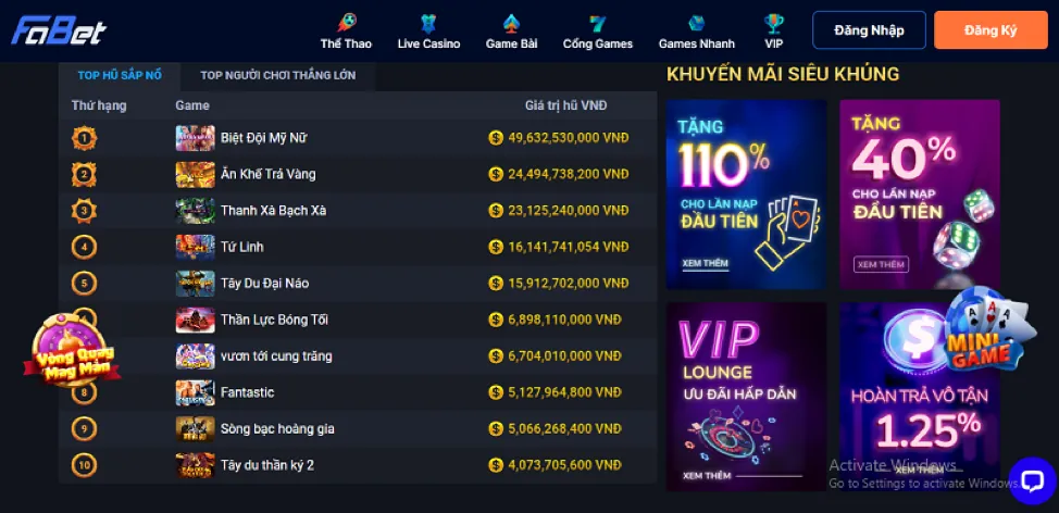 Hoàn trả cược thể thao cao tại vndwin bet